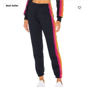 Aviator Nation Black Joggers with Rainbow Stripes